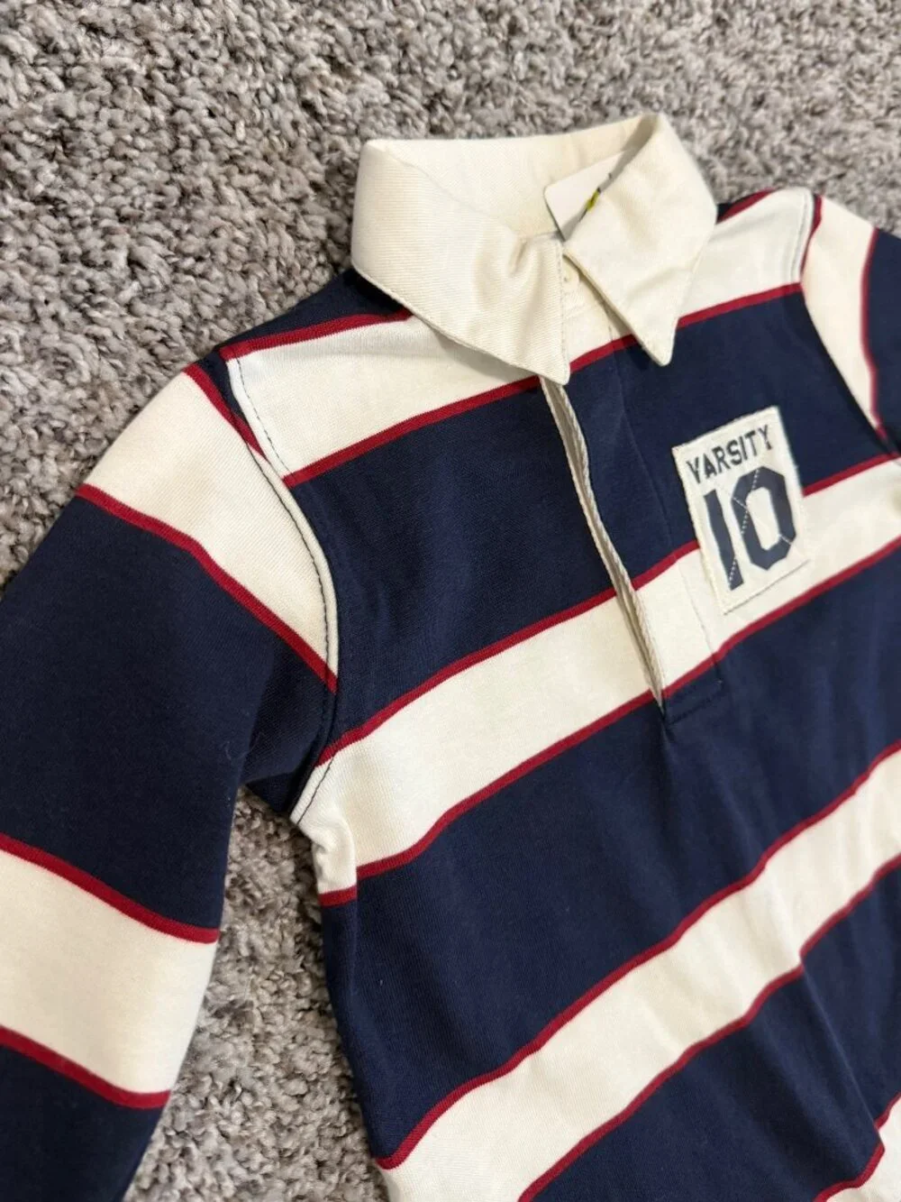 Miniwear Blue/White Striped Cotton Collared Polo One Piece Romper Boy's Size 12M